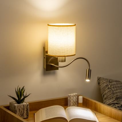 Brilagi - LED Candeeiro de parede flexível NUBILA 1xE27/25W/230V + LED/3W latão/castanho claro