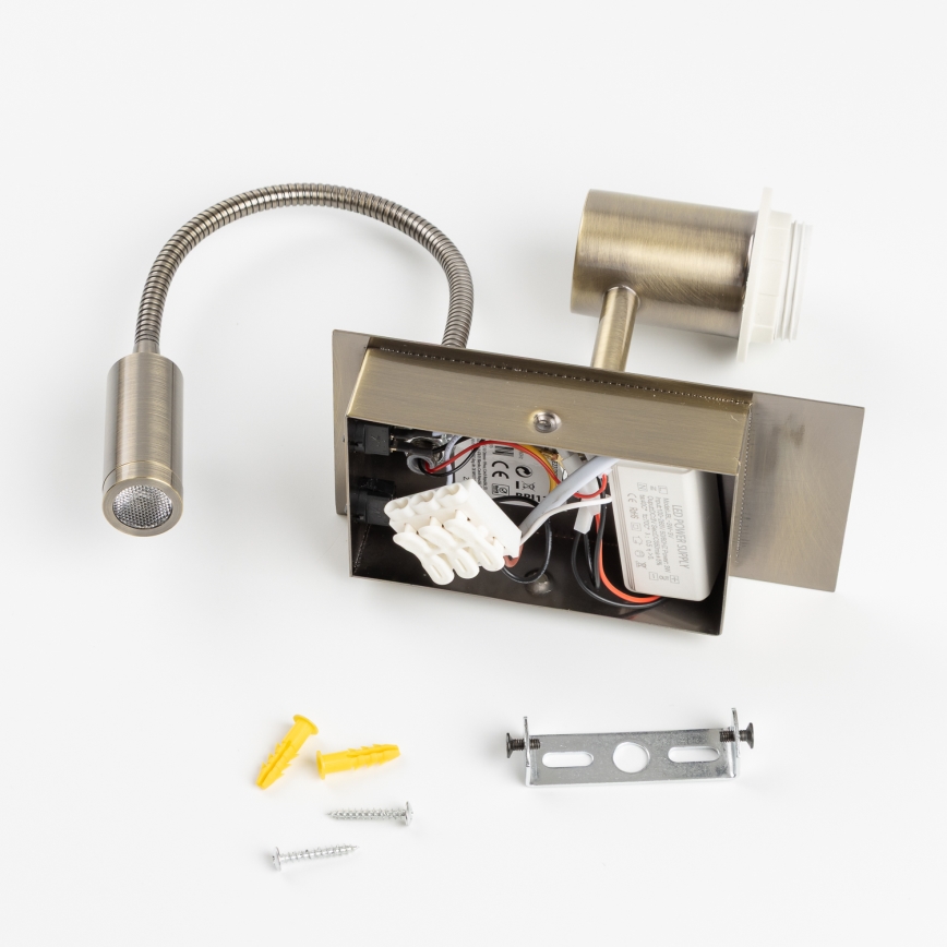 Brilagi - LED Candeeiro de parede flexível NUBILA 1xE27/25W/230V + LED/3W latão/castanho claro