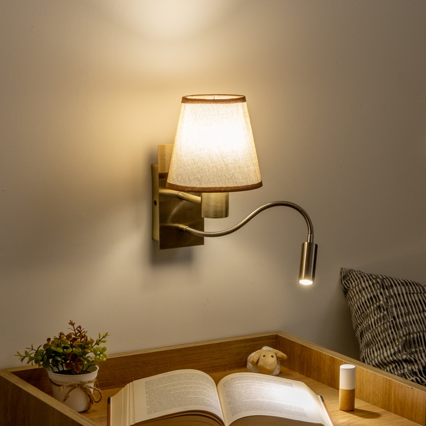 Brilagi - LED Candeeiro de parede flexível NUBILA 1xE27/25W/230V + LED/3W latão/castanho