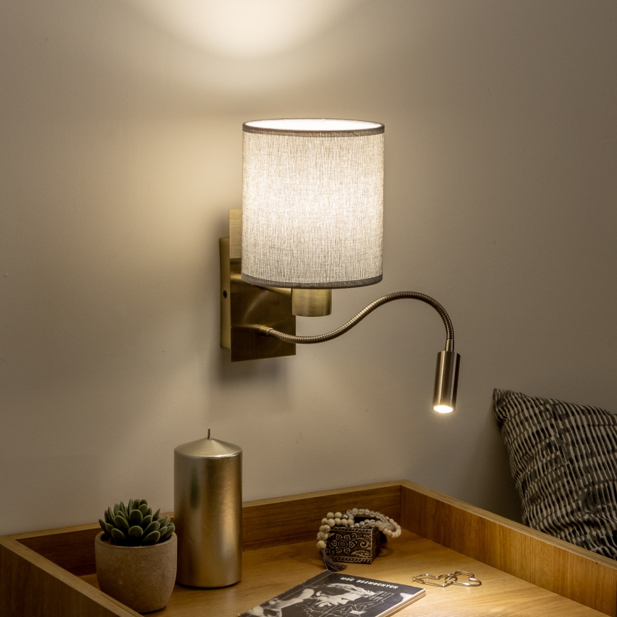 Brilagi - LED Candeeiro de parede flexível NUBILA 1xE27/25W/230V + LED/3W latão/cinzento