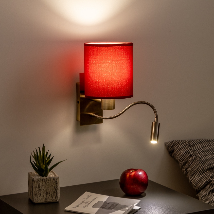 Brilagi - LED Candeeiro de parede flexível NUBILA 1xE27/25W/230V+LED/3W latão/Pompeiano vermelho