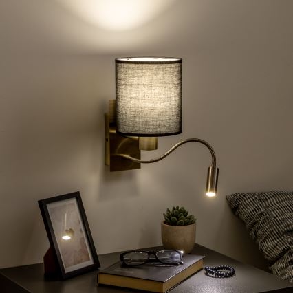 Brilagi - LED Candeeiro de parede flexível NUBILA 1xE27/25W/230V + LED/3W latão/preto