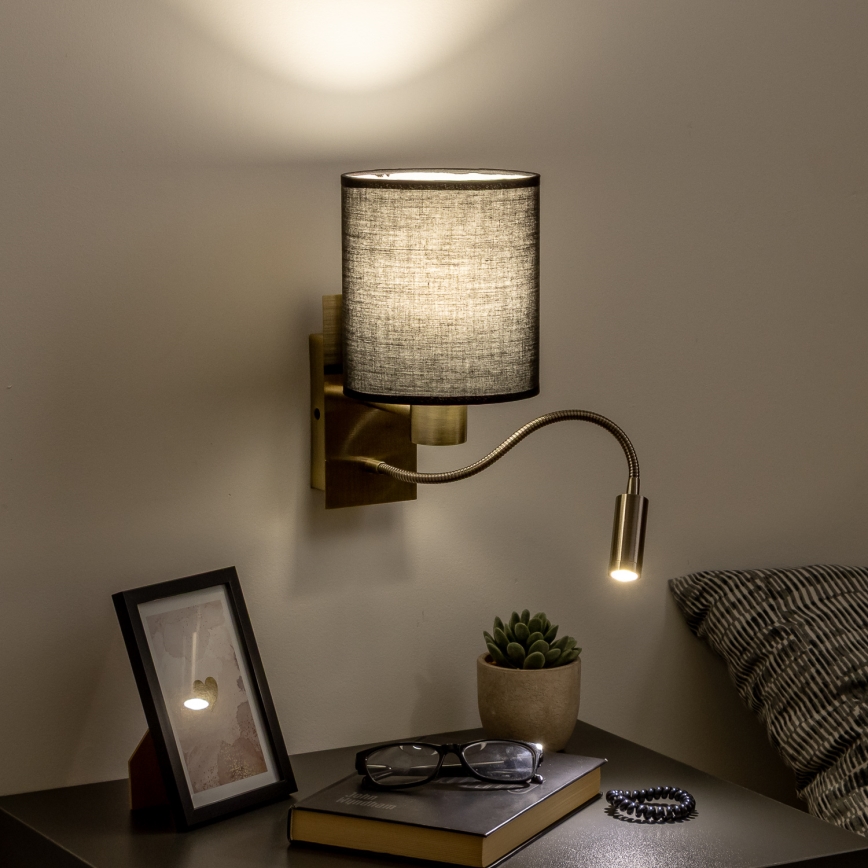 Brilagi - LED Candeeiro de parede flexível NUBILA 1xE27/25W/230V + LED/3W latão/preto