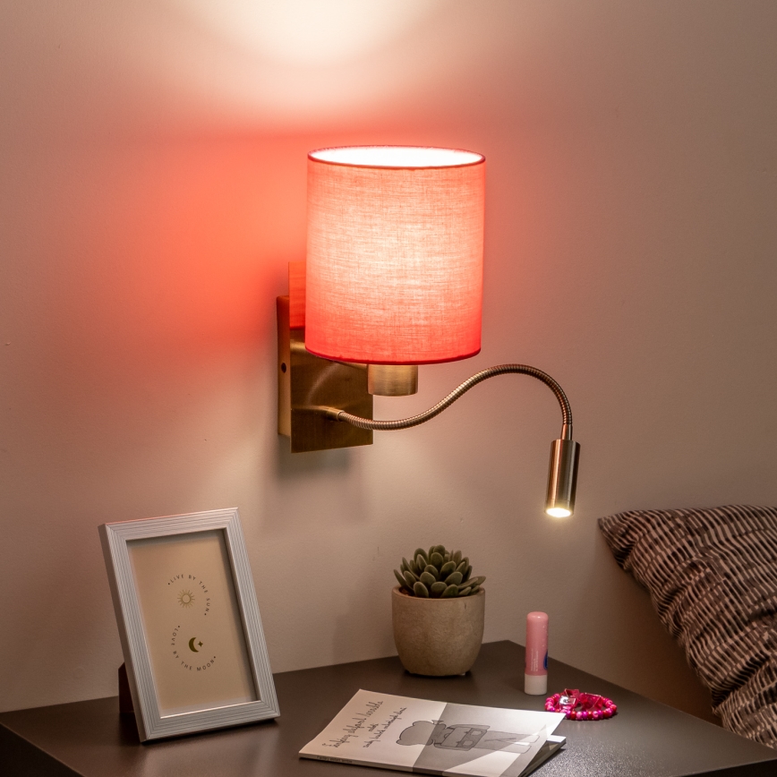 Brilagi - LED Candeeiro de parede flexível NUBILA 1xE27/25W/230V + LED/3W latão/rosa