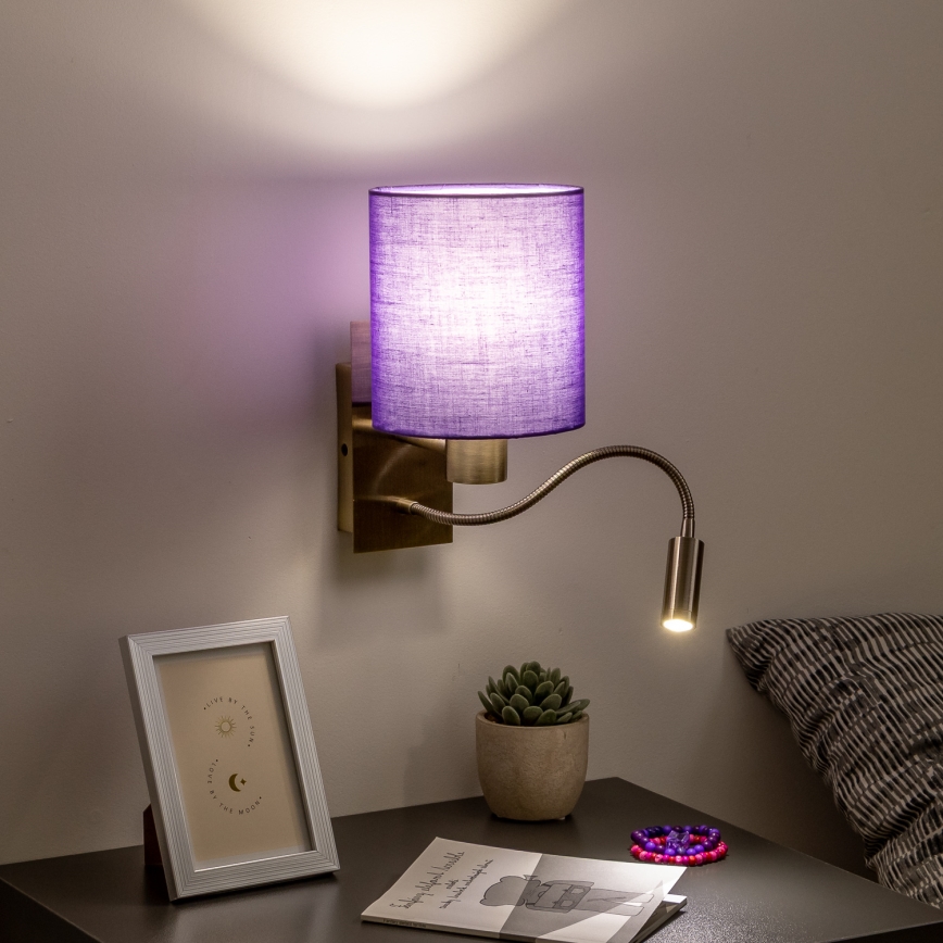 Brilagi - LED Candeeiro de parede flexível NUBILA 1xE27/25W/230V + LED/3W latão/roxo