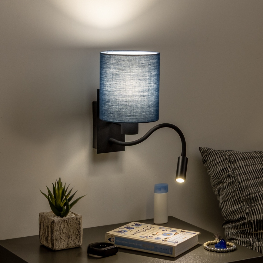 Brilagi - LED Candeeiro de parede flexível NUBILA 1xE27/25W/230V + LED/3W preto/azul escuro