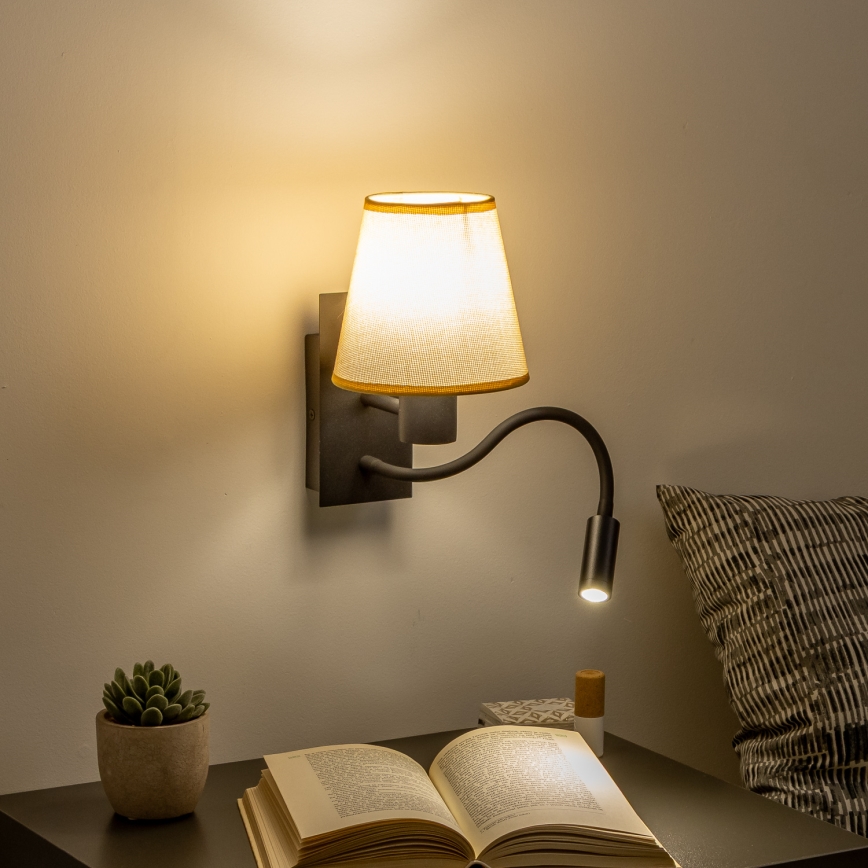 Brilagi - LED Candeeiro de parede flexível NUBILA 1xE27/25W/230V + LED/3W preto/castanho claro