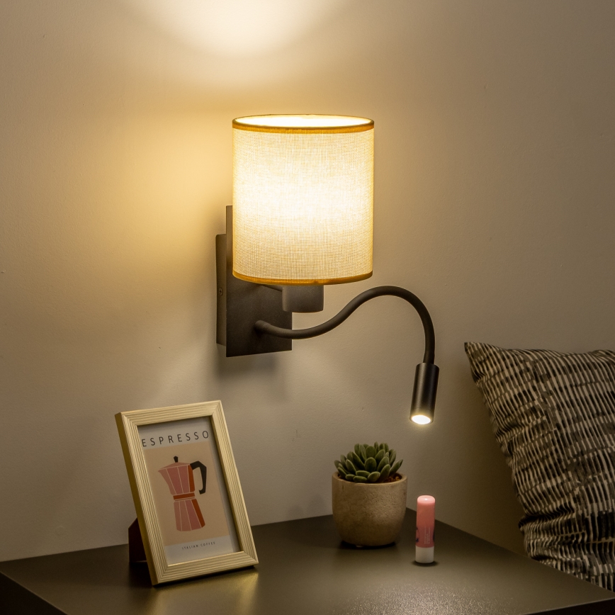 Brilagi - LED Candeeiro de parede flexível NUBILA 1xE27/25W/230V + LED/3W preto/castanho claro