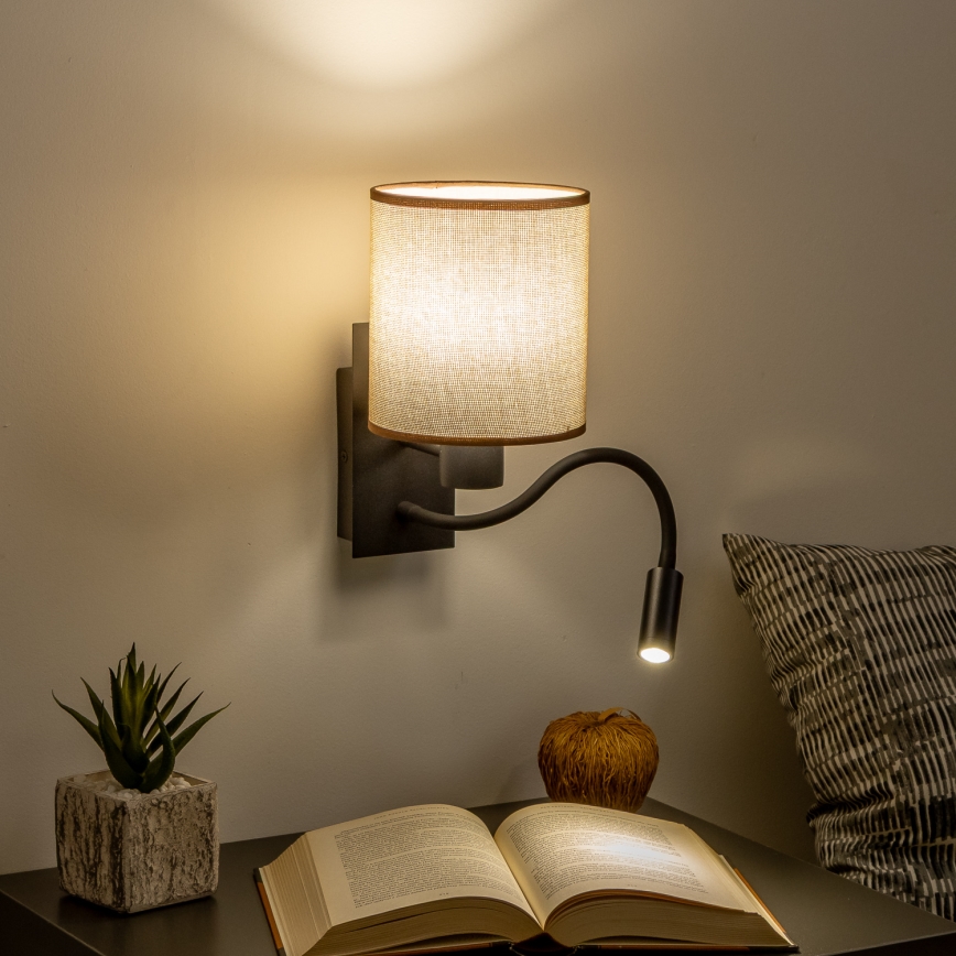Brilagi - LED Candeeiro de parede flexível NUBILA 1xE27/25W/230V + LED/3W preto/castanho