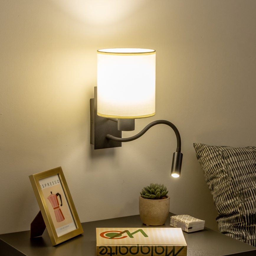 Brilagi - LED Candeeiro de parede flexível NUBILA 1xE27/25W/230V + LED/3W preto/creme