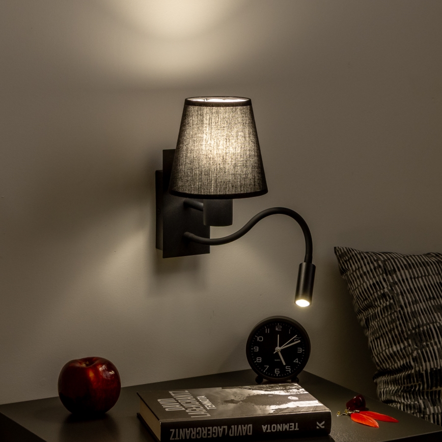 Brilagi - LED Candeeiro de parede flexível NUBILA 1xE27/25W/230V + LED/3W preto