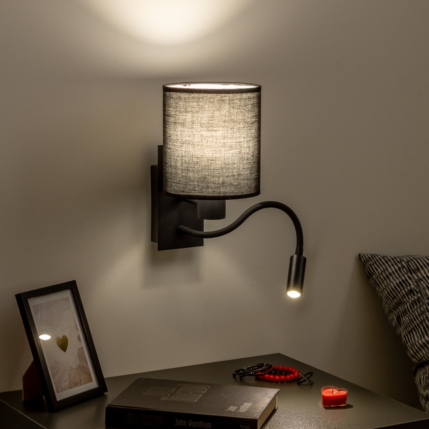 Brilagi - LED Candeeiro de parede flexível NUBILA 1xE27/25W/230V + LED/3W preto