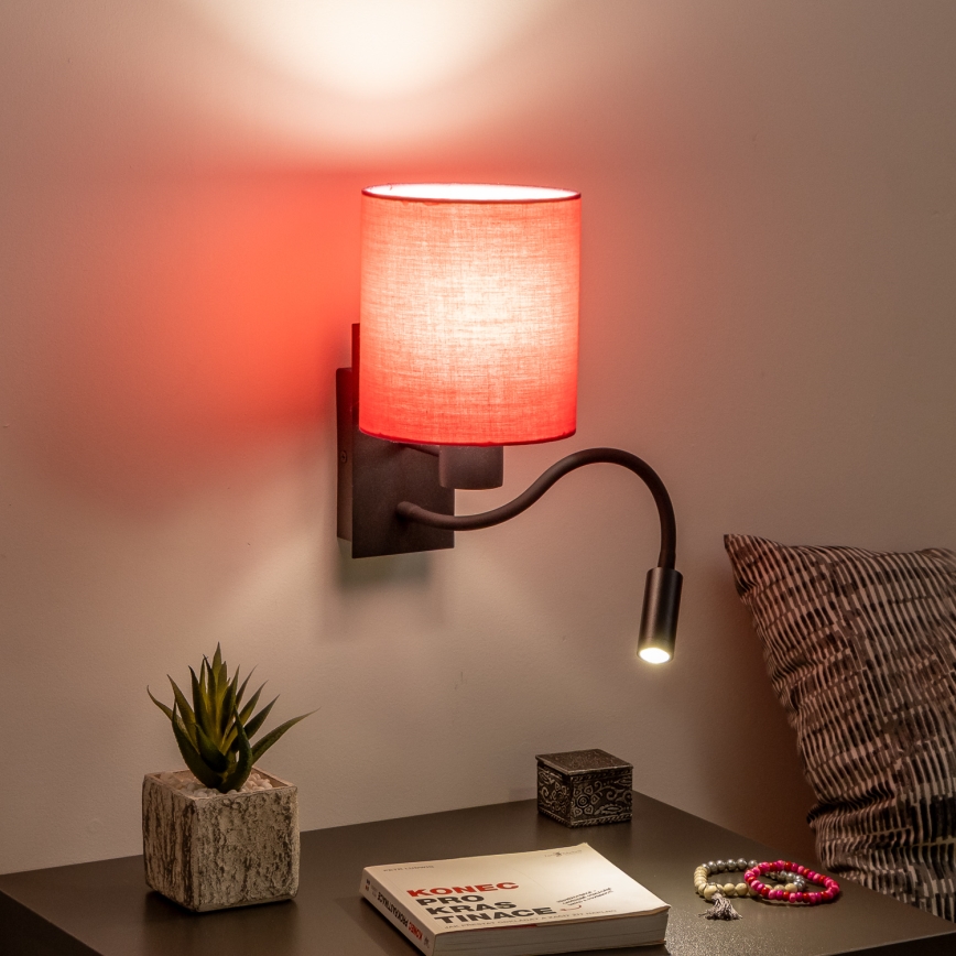 Brilagi - LED Candeeiro de parede flexível NUBILA 1xE27/25W/230V + LED/3W preto/rosa
