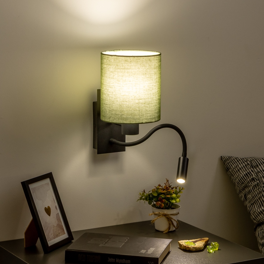 Brilagi - LED Candeeiro de parede flexível NUBILA 1xE27/25W/230V + LED/3W preto/verde