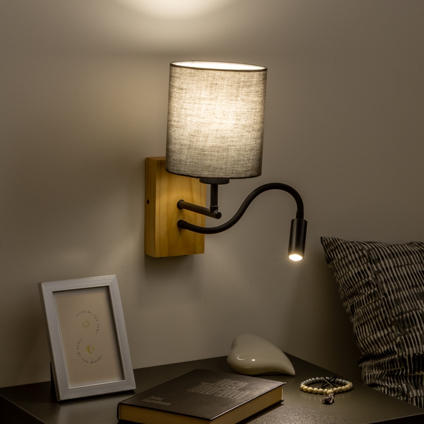 Brilagi - LED Candeeiro de parede flexível NUBILA WOOD 1xE27/25W/230V + LED/3W carvalho/antracite