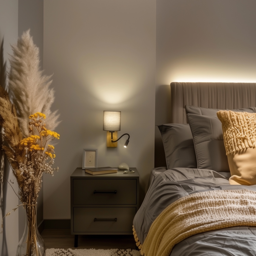Brilagi - LED Candeeiro de parede flexível NUBILA WOOD 1xE27/25W/230V + LED/3W carvalho/antracite