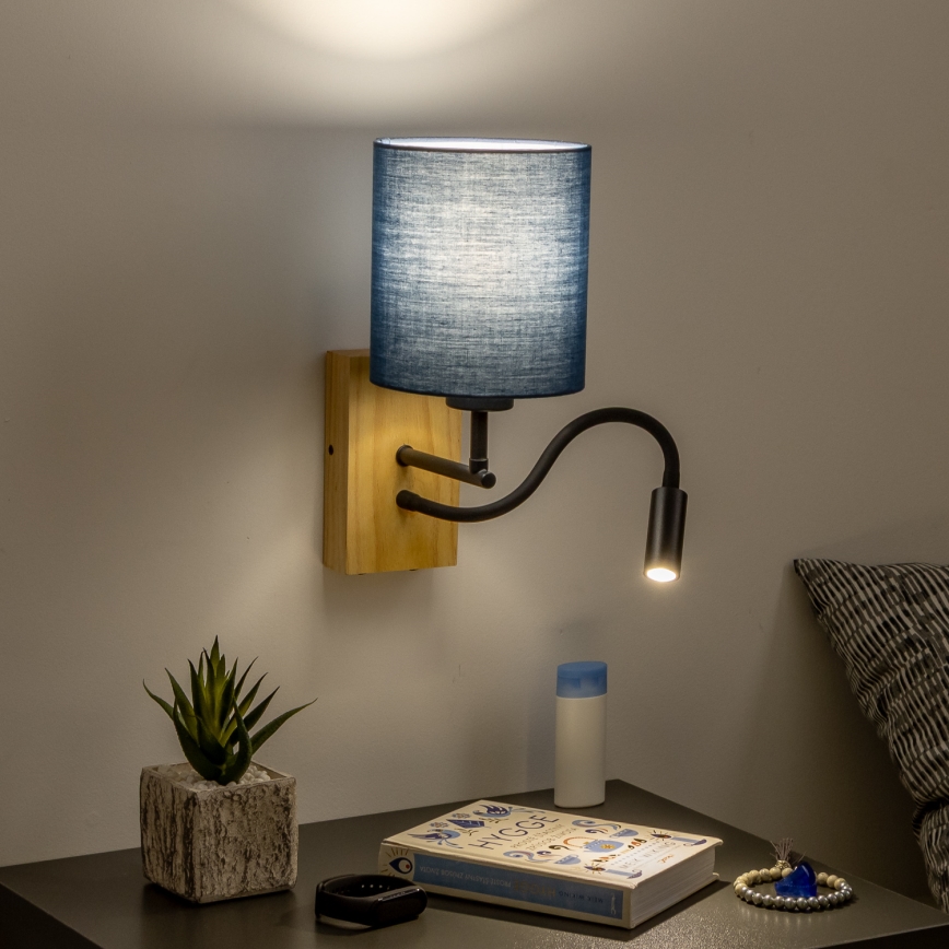 Brilagi - LED Candeeiro de parede flexível NUBILA WOOD 1xE27/25W/230V + LED/3W carvalho/azul escuro