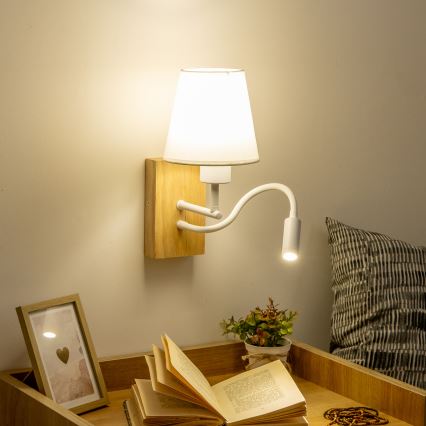 Brilagi - LED Candeeiro de parede flexível NUBILA WOOD 1xE27/25W/230V + LED/3W carvalho/branco
