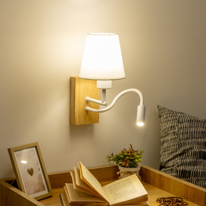 Brilagi - LED Candeeiro de parede flexível NUBILA WOOD 1xE27/25W/230V + LED/3W carvalho/branco