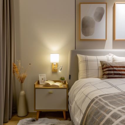 Brilagi - LED Candeeiro de parede flexível NUBILA WOOD 1xE27/25W/230V + LED/3W carvalho/branco