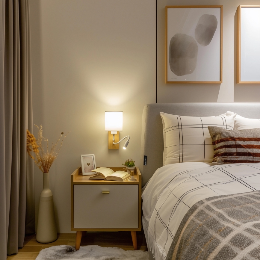 Brilagi - LED Candeeiro de parede flexível NUBILA WOOD 1xE27/25W/230V + LED/3W carvalho/branco