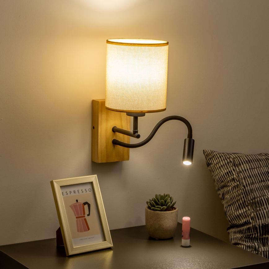 Brilagi - LED Candeeiro de parede flexível NUBILA WOOD 1xE27/25W/230V + LED/3W carvalho/castanho claro