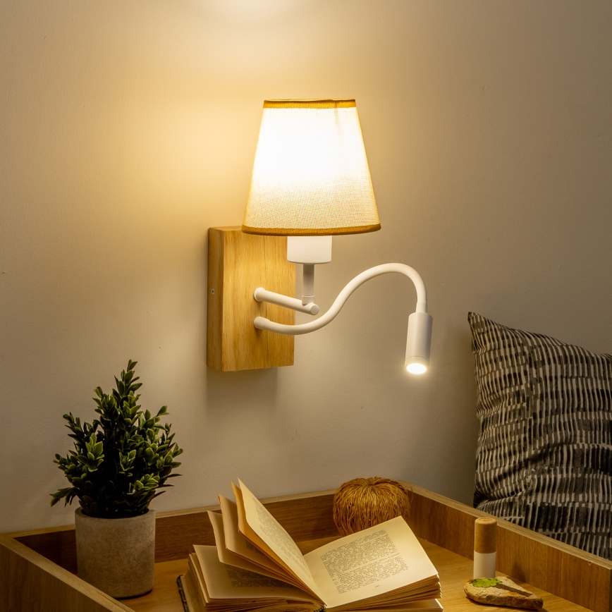 Brilagi - LED Candeeiro de parede flexível NUBILA WOOD 1xE27/25W/230V + LED/3W carvalho/castanho claro