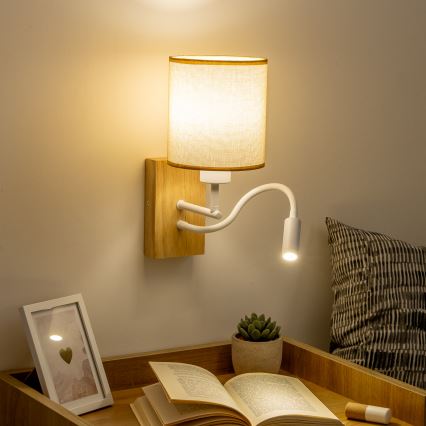 Brilagi - LED Candeeiro de parede flexível NUBILA WOOD 1xE27/25W/230V + LED/3W carvalho/castanho claro