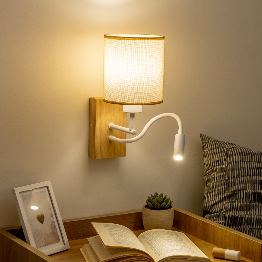 Brilagi - LED Candeeiro de parede flexível NUBILA WOOD 1xE27/25W/230V + LED/3W carvalho/castanho claro