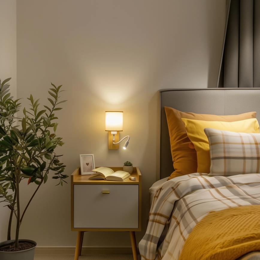 Brilagi - LED Candeeiro de parede flexível NUBILA WOOD 1xE27/25W/230V + LED/3W carvalho/castanho claro