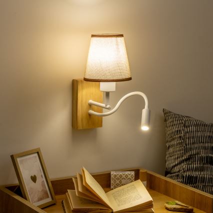 Brilagi - LED Candeeiro de parede flexível NUBILA WOOD 1xE27/25W/230V + LED/3W carvalho/castanho