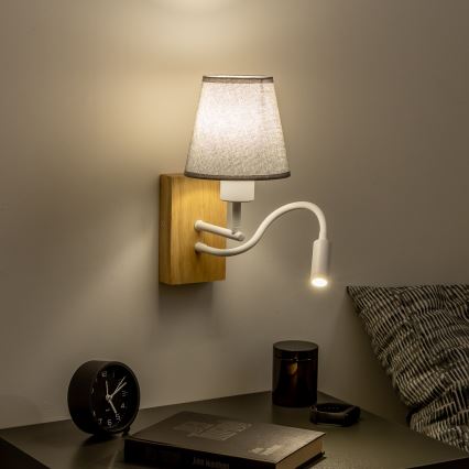 Brilagi - LED Candeeiro de parede flexível NUBILA WOOD 1xE27/25W/230V + LED/3W carvalho/cinzento