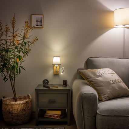 Brilagi - LED Candeeiro de parede flexível NUBILA WOOD 1xE27/25W/230V + LED/3W carvalho/cinzento