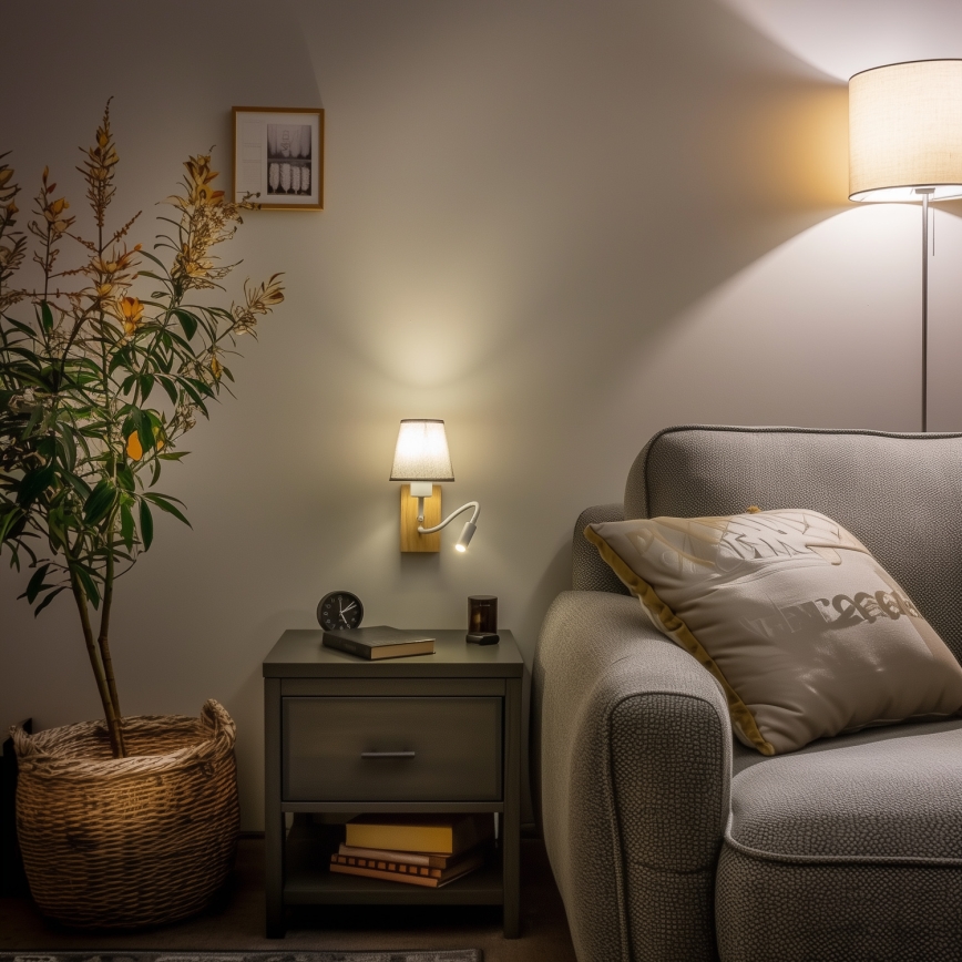 Brilagi - LED Candeeiro de parede flexível NUBILA WOOD 1xE27/25W/230V + LED/3W carvalho/cinzento