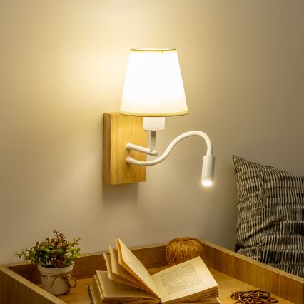 Brilagi - LED Candeeiro de parede flexível NUBILA WOOD 1xE27/25W/230V + LED/3W carvalho/creme