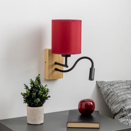 Brilagi - LED Candeeiro de parede flexível NUBILA WOOD 1xE27/25W/230V + LED/3W carvalho/Pompeiano vermelho