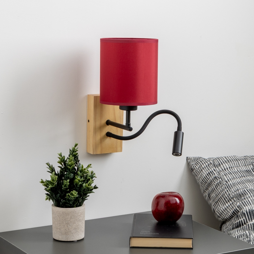 Brilagi - LED Candeeiro de parede flexível NUBILA WOOD 1xE27/25W/230V + LED/3W carvalho/Pompeiano vermelho