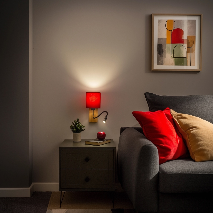 Brilagi - LED Candeeiro de parede flexível NUBILA WOOD 1xE27/25W/230V + LED/3W carvalho/Pompeiano vermelho