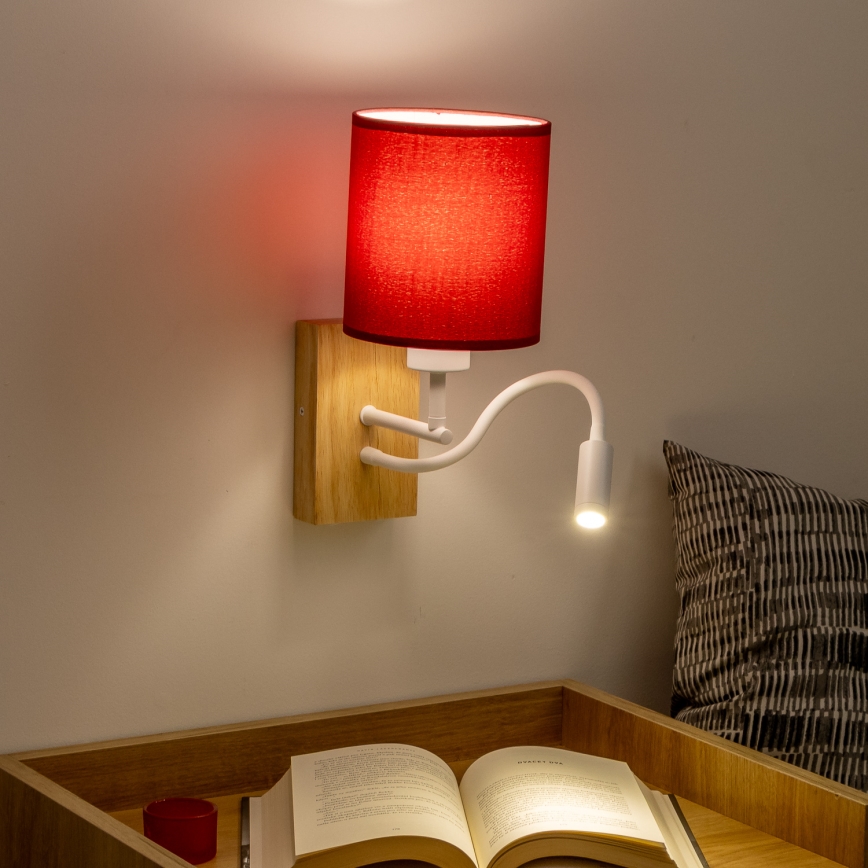 Brilagi - LED Candeeiro de parede flexível NUBILA WOOD 1xE27/25W/230V + LED/3W carvalho/Pompeiano vermelho