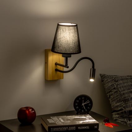 Brilagi - LED Candeeiro de parede flexível NUBILA WOOD 1xE27/25W/230V + LED/3W carvalho/preto