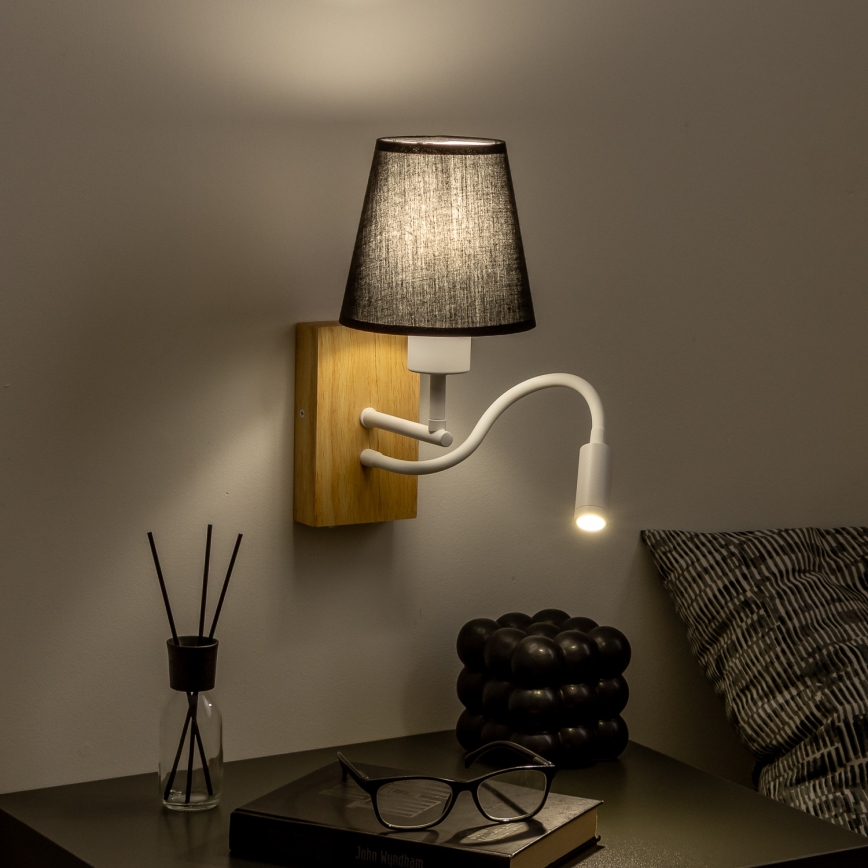 Brilagi - LED Candeeiro de parede flexível NUBILA WOOD 1xE27/25W/230V + LED/3W carvalho/preto