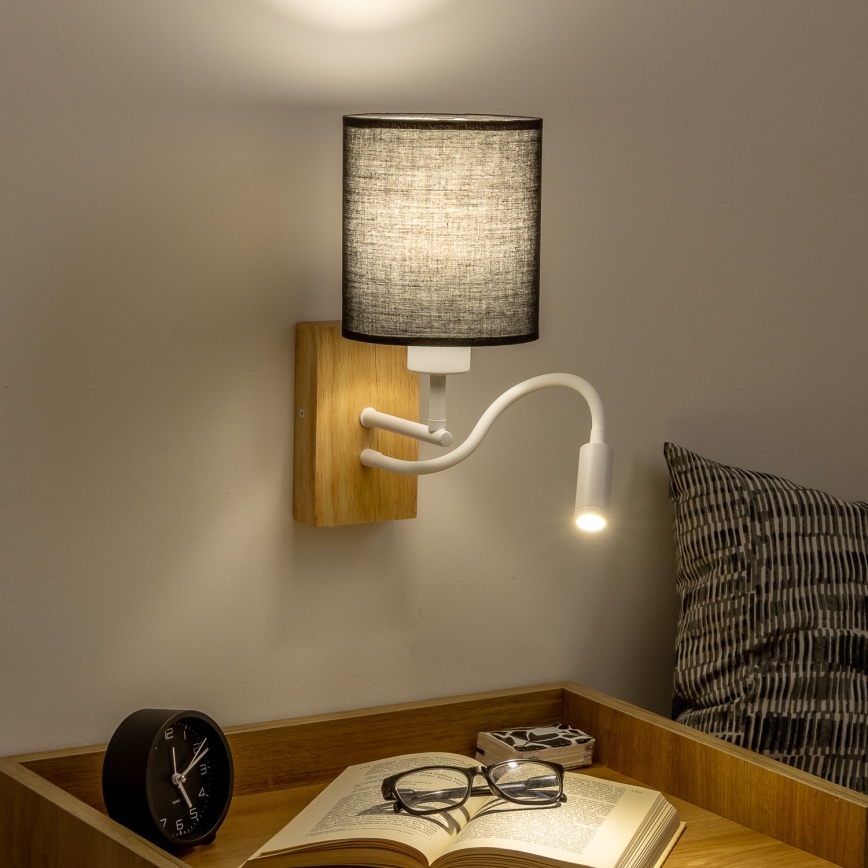 Brilagi - LED Candeeiro de parede flexível NUBILA WOOD 1xE27/25W/230V + LED/3W carvalho/preto