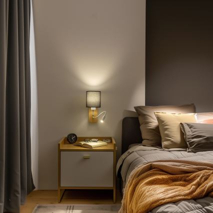 Brilagi - LED Candeeiro de parede flexível NUBILA WOOD 1xE27/25W/230V + LED/3W carvalho/preto