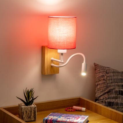 Brilagi - LED Candeeiro de parede flexível NUBILA WOOD 1xE27/25W/230V + LED/3W carvalho/rosa