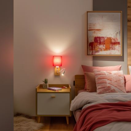 Brilagi - LED Candeeiro de parede flexível NUBILA WOOD 1xE27/25W/230V + LED/3W carvalho/rosa