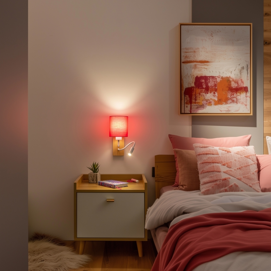 Brilagi - LED Candeeiro de parede flexível NUBILA WOOD 1xE27/25W/230V + LED/3W carvalho/rosa