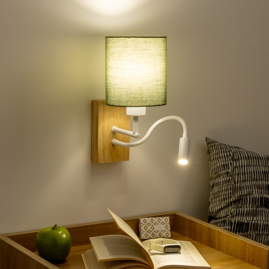 Brilagi - LED Candeeiro de parede flexível NUBILA WOOD 1xE27/25W/230V + LED/3W carvalho/verde