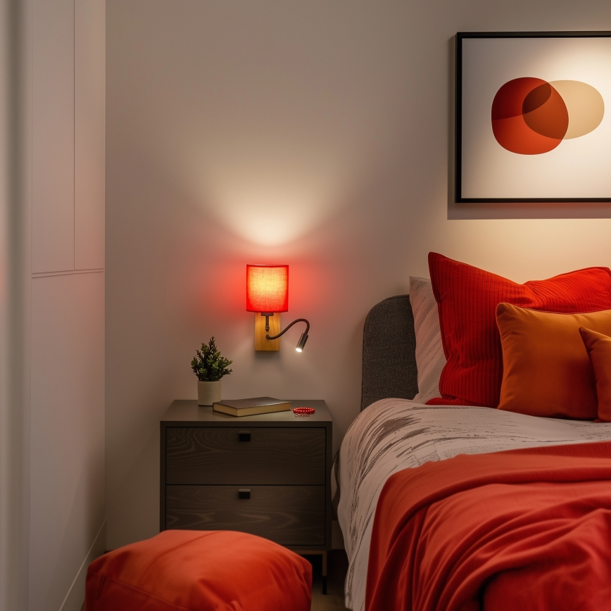 Brilagi - LED Candeeiro de parede flexível NUBILA WOOD 1xE27/25W/230V + LED/3W carvalho/vermelho
