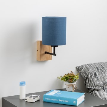 Brilagi - Candeeiro de parede NUBILA WOOD 1xE27/25W/230V carvalho/azul escuro