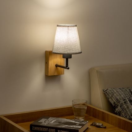 Brilagi - Candeeiro de parede NUBILA WOOD 1xE27/25W/230V carvalho/cinzento